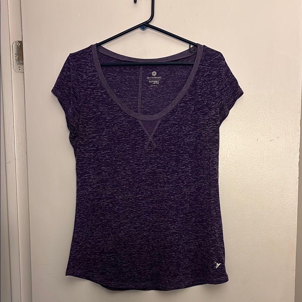Old Navy Purple V-Neck Cap Sleeve Fitted T-Shirt